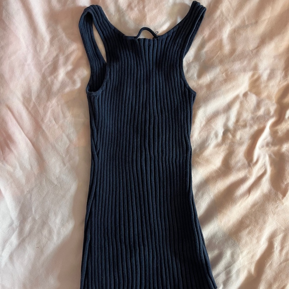 525 Navy Ribbed Tank Top - Picture 3 of 5